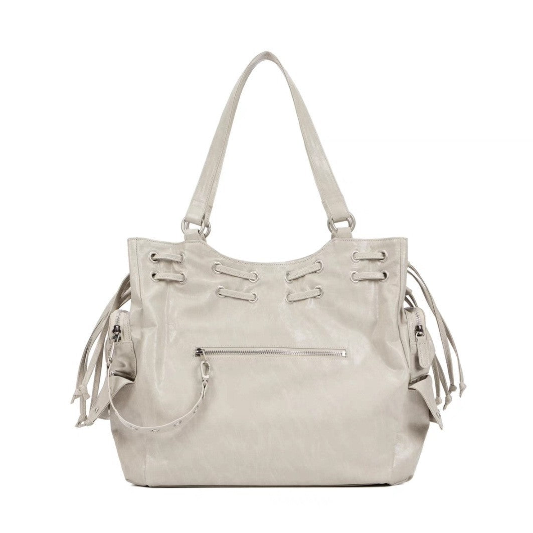 Women's Niche Large Drawstring Capacity Motorcycle Rivet Women's Messenger Bag