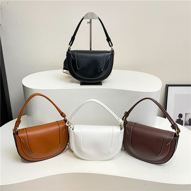 Women's Solid Color Saddle Trendy Retro Women's Handbag