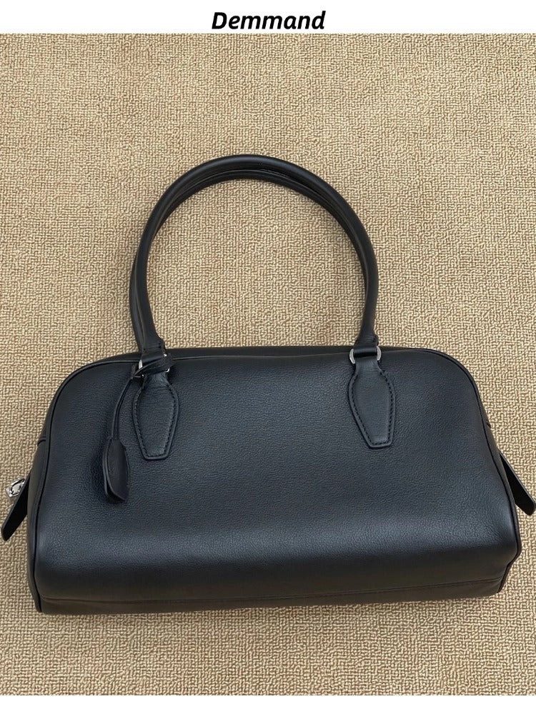 Women's Layer Cowhide Bowling High-grade Large Capacity Commuter Underarm Boston Hand Bags