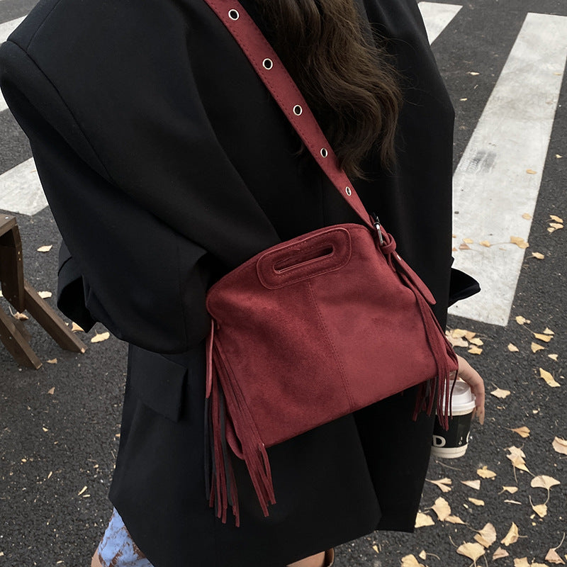 Women's Suede Fashion Retro Simple Texture Tassel Women's Shoulder Bag