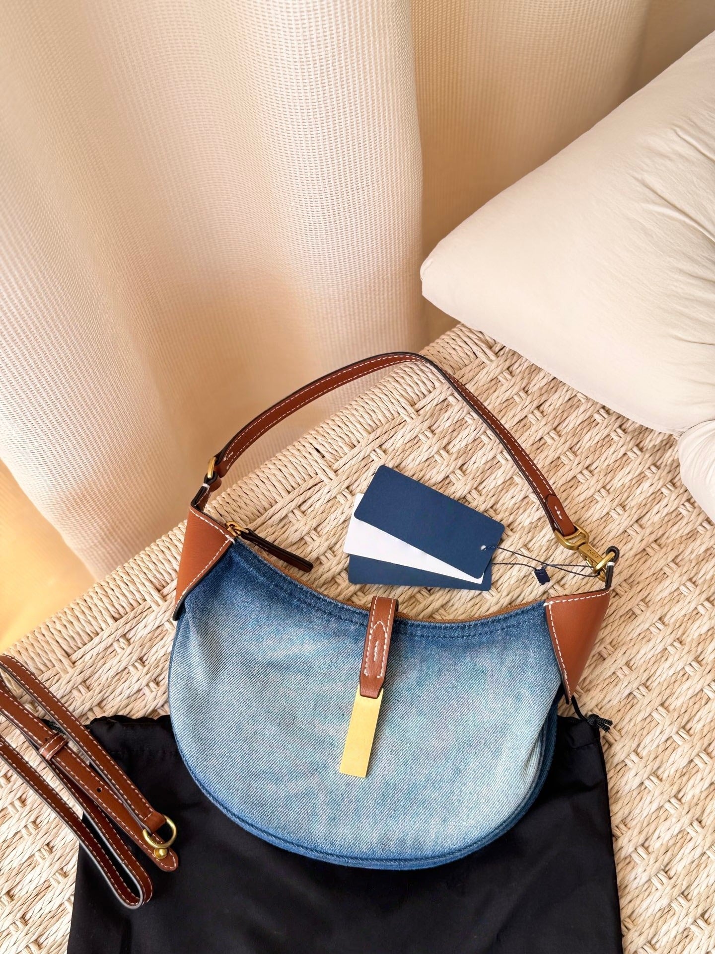 Retro Denim Classic Washed Design Moon Underarm Bag