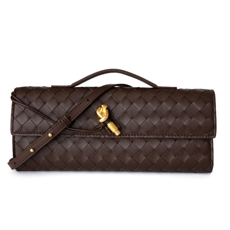 Spring Woven Dinner Cowhide Baguette Horizontal Women's Messenger Bag