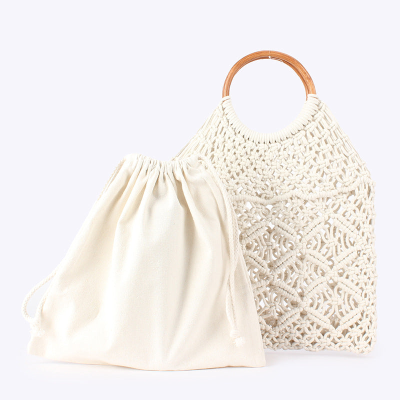 Simple Solid Color Woven Daily Handmade Cotton String Women's Handbag