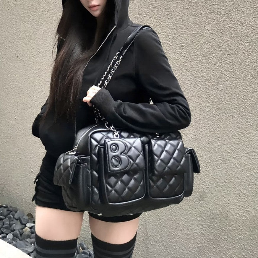 Large Capacity Simple Commute Rhombus Retro Women's Shoulder Bag