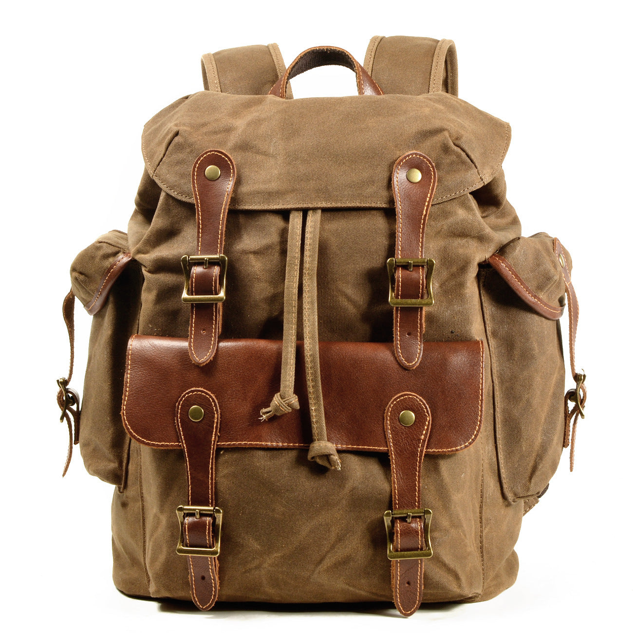 Men's Retro Canvas Leather Drawstring Quilted Large Capacity Backpacks
