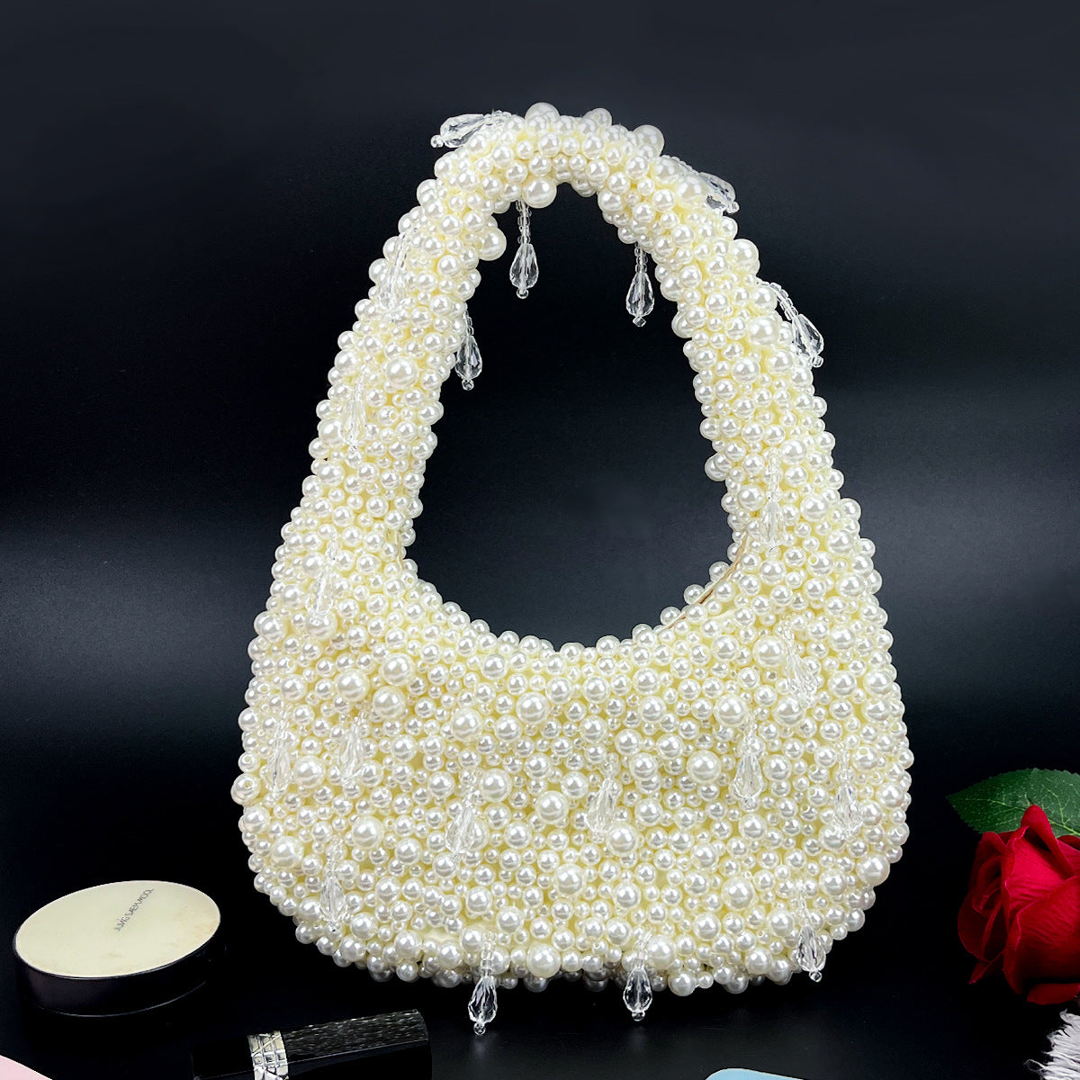 French Retro High-grade Handmade Beaded Imitation Pearl Dumplings Banquet Women's Handbag