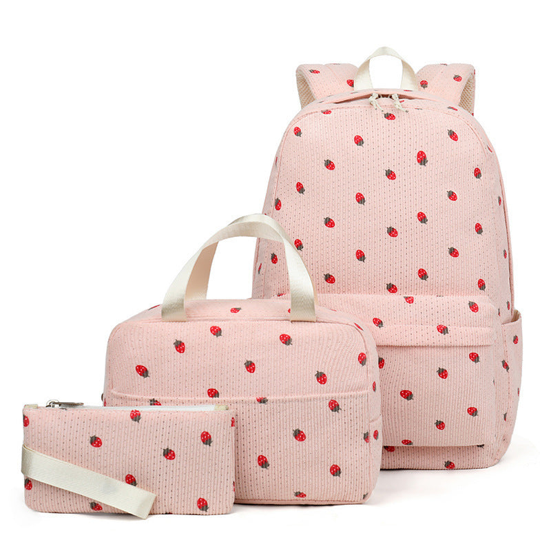 Corduroy Printed Computer Blue Girlish Primary Backpacks