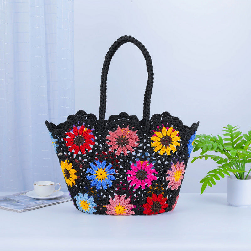 Women's Crocheted Handmade Hollow Pattern Woven Knitted Women's Shoulder Bag