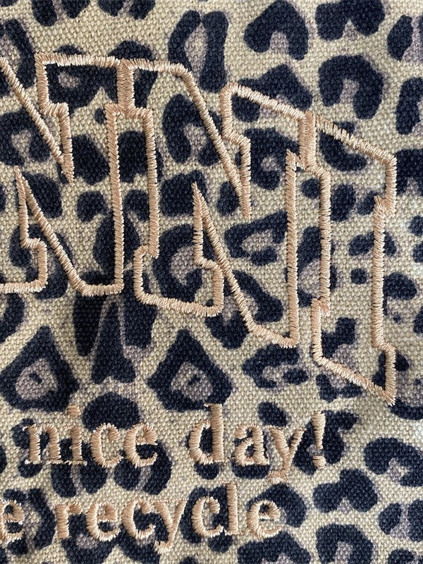 Women's & Men's Leopard Print Embroidered Canvas Leisure Shopping Tote Bag