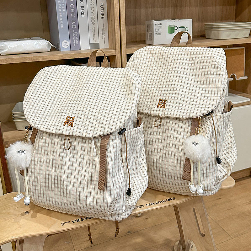 Women's Good-looking Lightweight Atmosphere Nylon Plaid Commute Leisure Backpack
