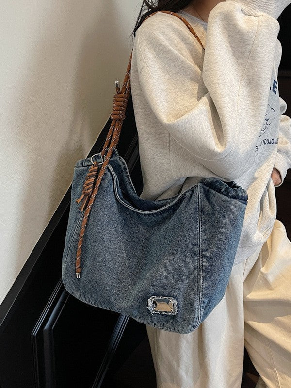 Women's Large Capacity Leisure Washed-out Denim Trendy Bags