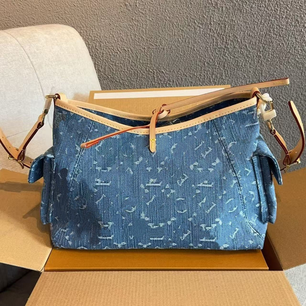 Women's Denim Blue Butterfly Large Capacity Portable Shoulder Bags