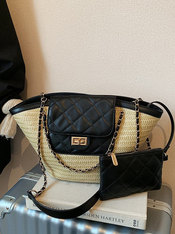 Women's Diamond Chain High-grade Beach Large Capacity Classic Tote Bags