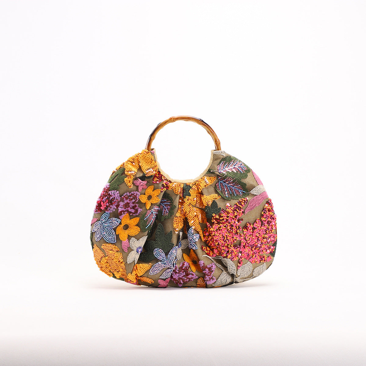 Color Sequin Gauze Stitching Flowers Print Linen Bottom Cloth Seaside Handbags