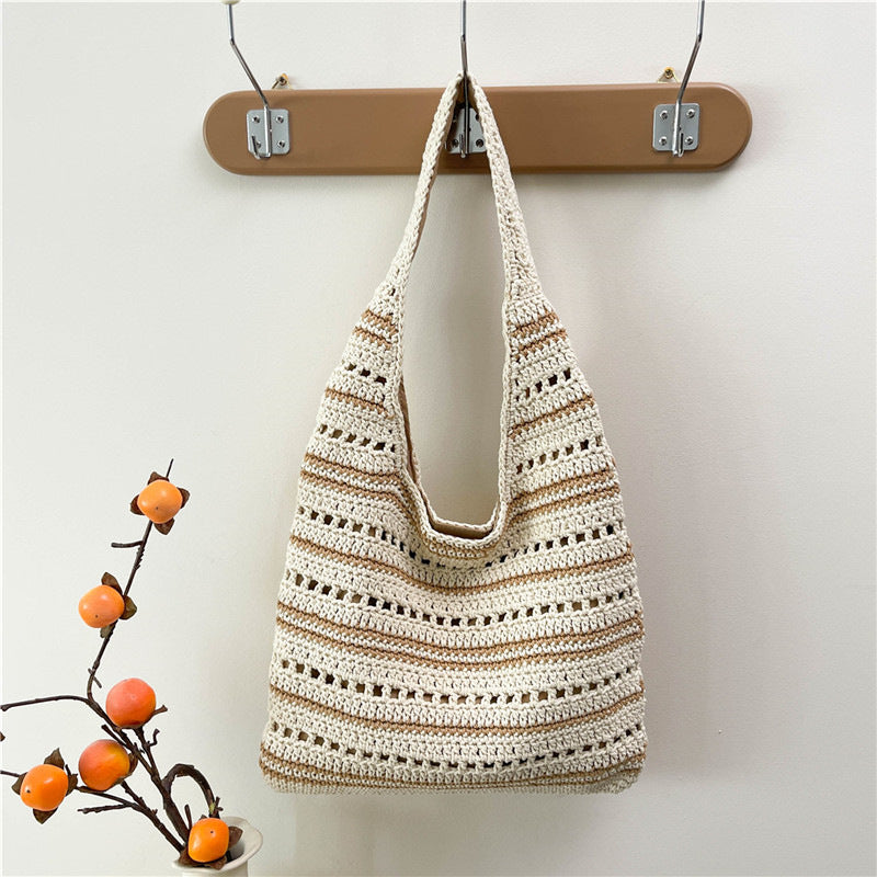 Women's Large Capacity Commuter Woven Summer Retro Hollow Knitted Loose Tote Bag