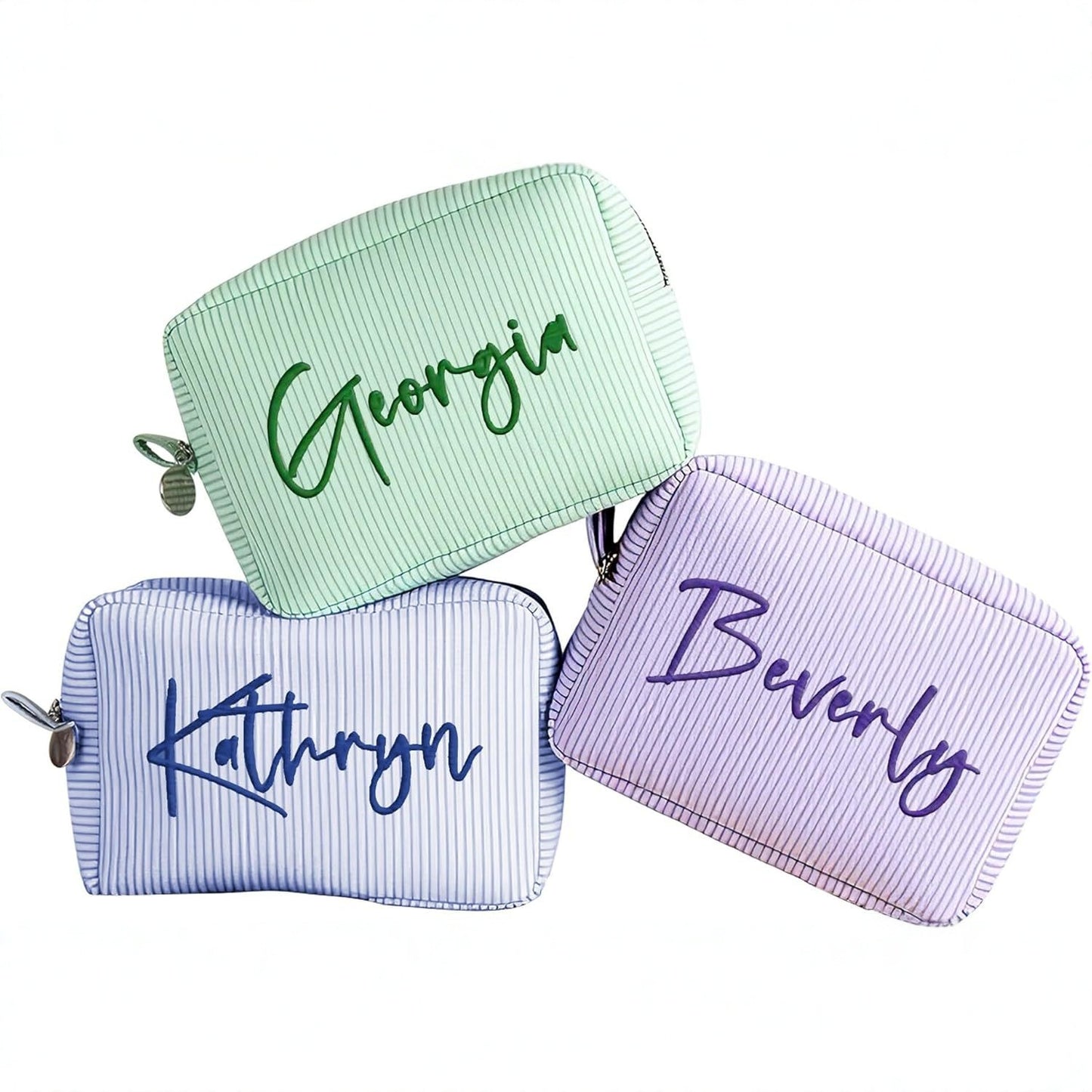 Embroidery Name Striped Make-up Portable Storage Makeup Bag