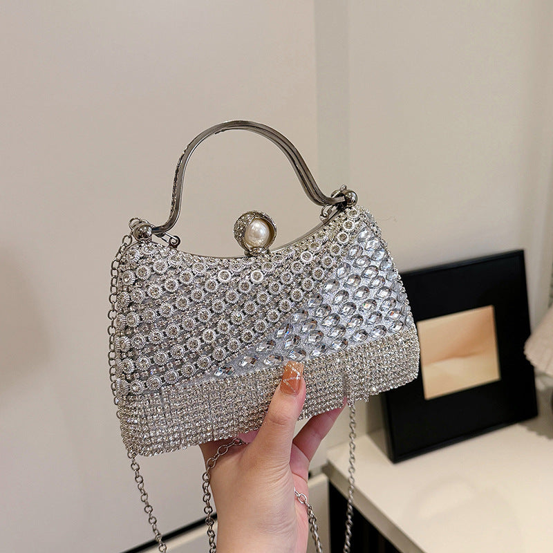 Fashion Rhinestone Western Style Chain Tassel Women's Shoulder Bag