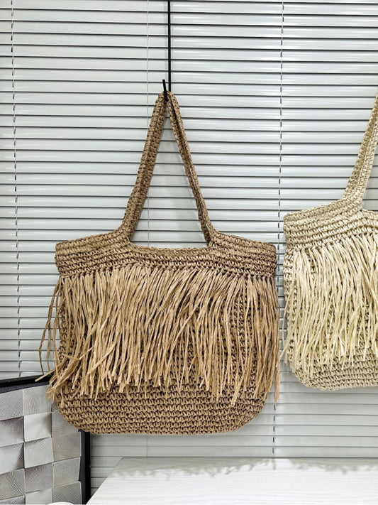 Summer Large Straw Vacation Style Woven Tassel Women's Shoulder Bag