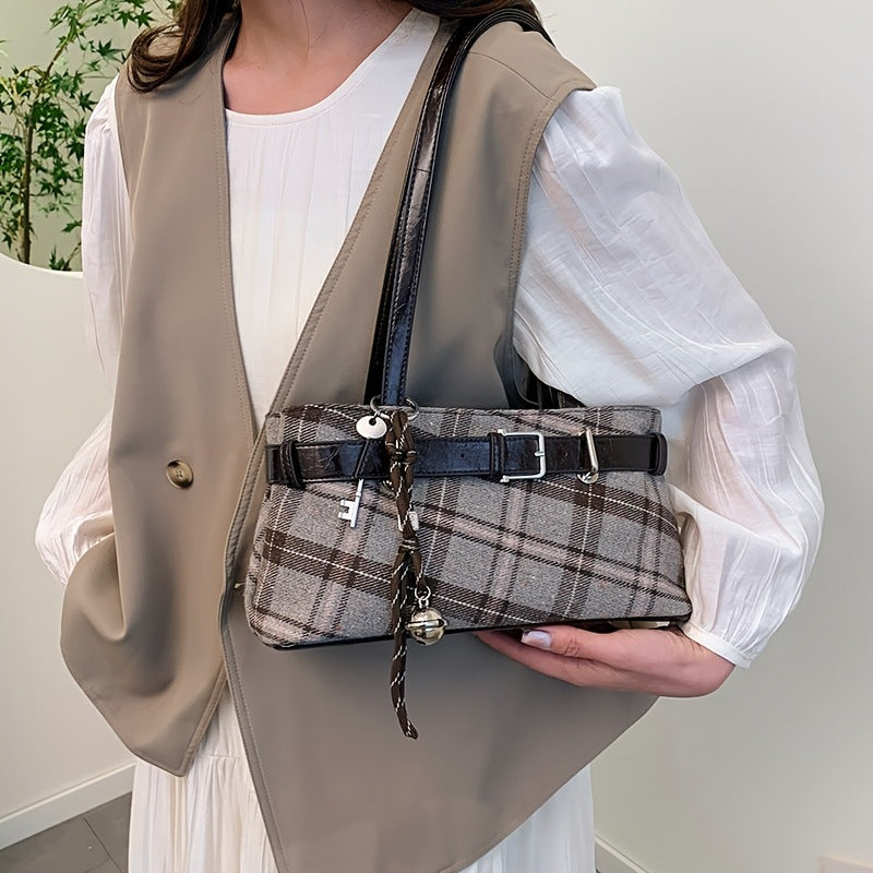 Women's Textured Plaid Vintage Chain Commuter Bags