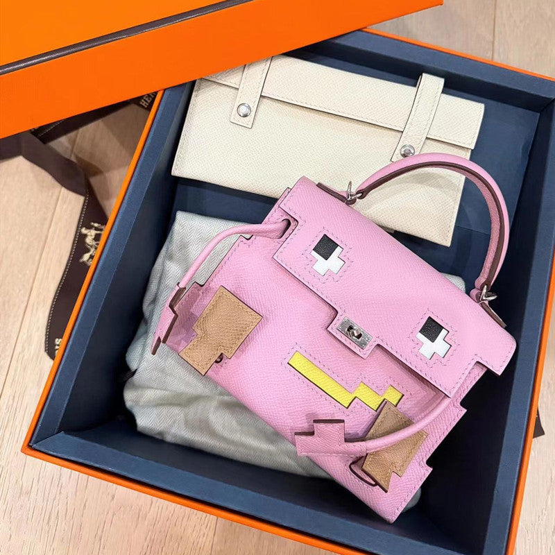 Women's Home Cowhide Robot Kelly Smiling Face Mosaic Handbags