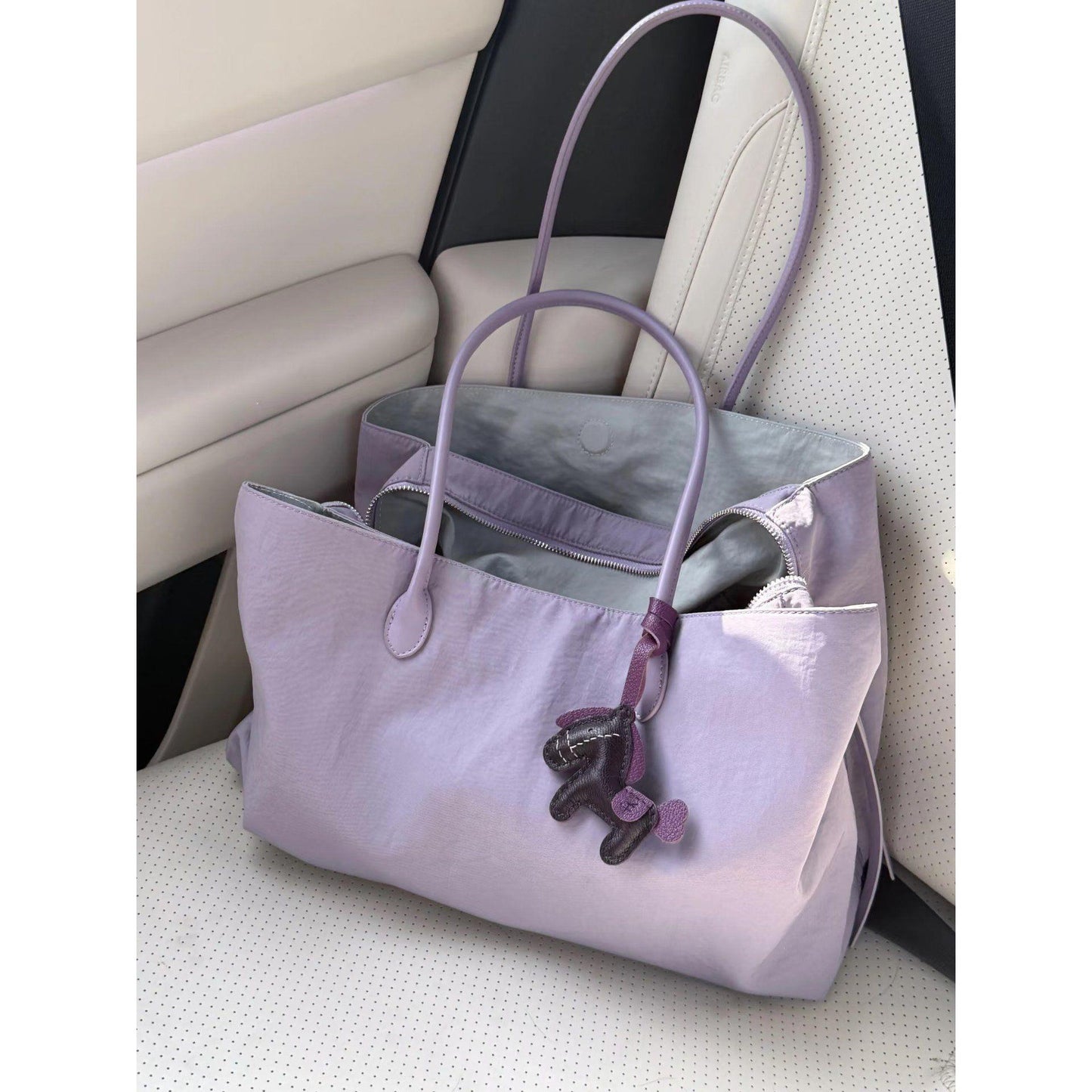 Women's Korean Style Purple Nylon Large Capacity Commuter Tote Bag