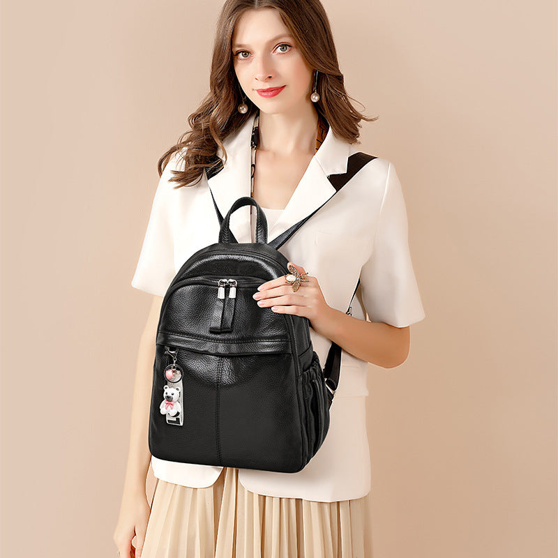 Women's Korean Style Cowhide Soft Leather Trendy Women's Backpack