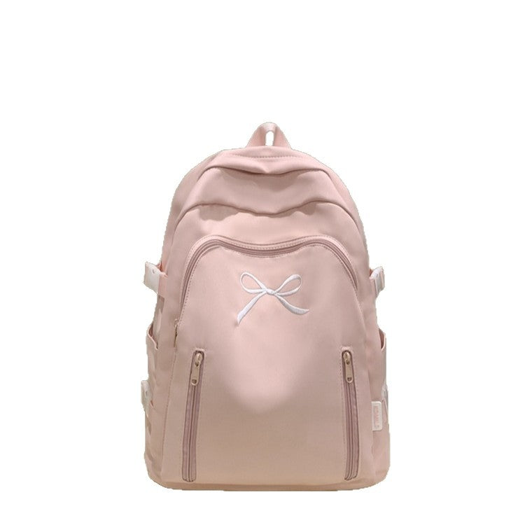 Women's Solid Color Cute Bow Early High Outdoors Leisure Backpack