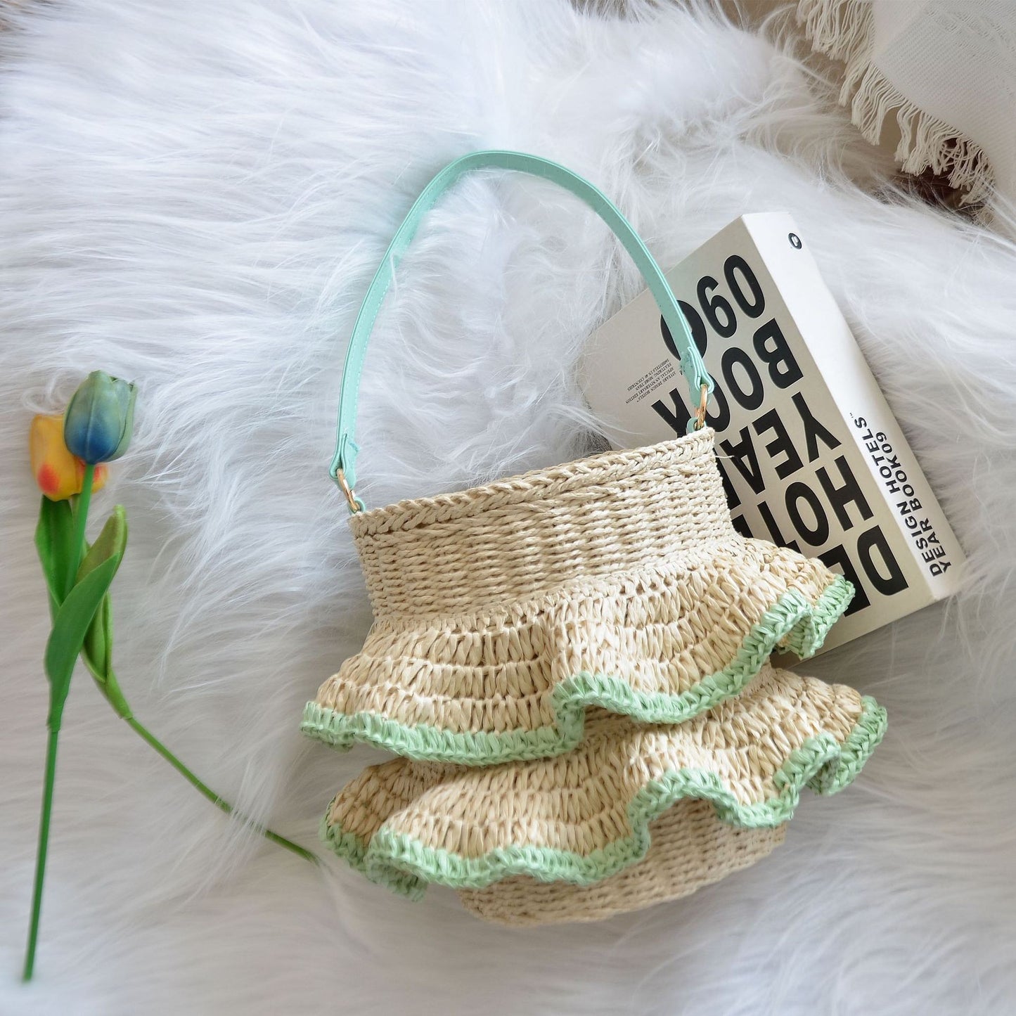 Women's Cute Skirt Hand-held Straw Woven Vacation Style Bags