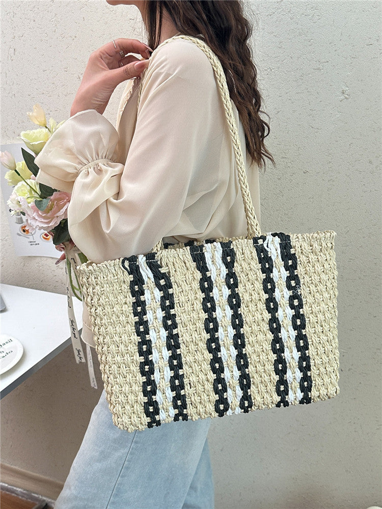 Women's Portable Striped Paper String Straw Fashion Woven Fresh Bags