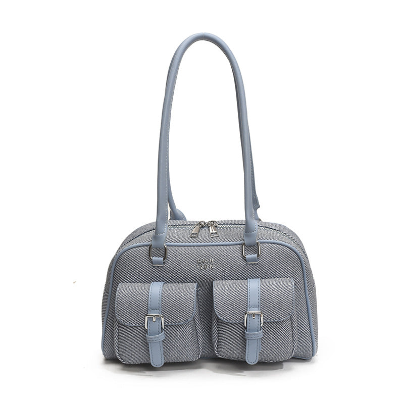 Women's Style Retro Color Matching Bowling Commuter Portable Design Underarm Bag