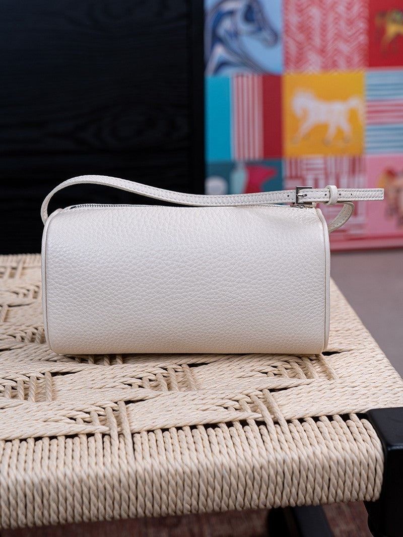 Imported Calfskin Portable Pencil Box Underarm Pen Round Women's Shoulder Bag