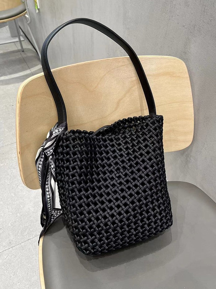 Capacity Nylon Cloth Hand-woven Underarm Hollow Bucket Bags