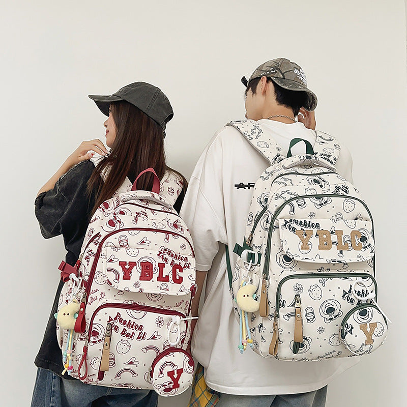 Women's & Men's Couple Large Capacity Nylon Printed Waterproof Leisure Backpack