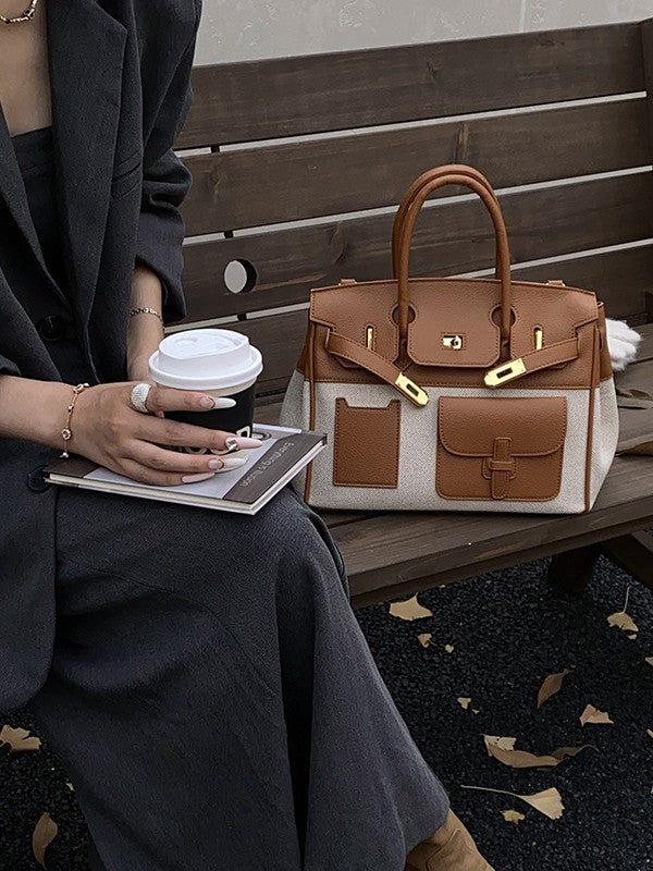 Platinum Canvas Stitching Leather Large Capacity Portable Women's Messenger Bag