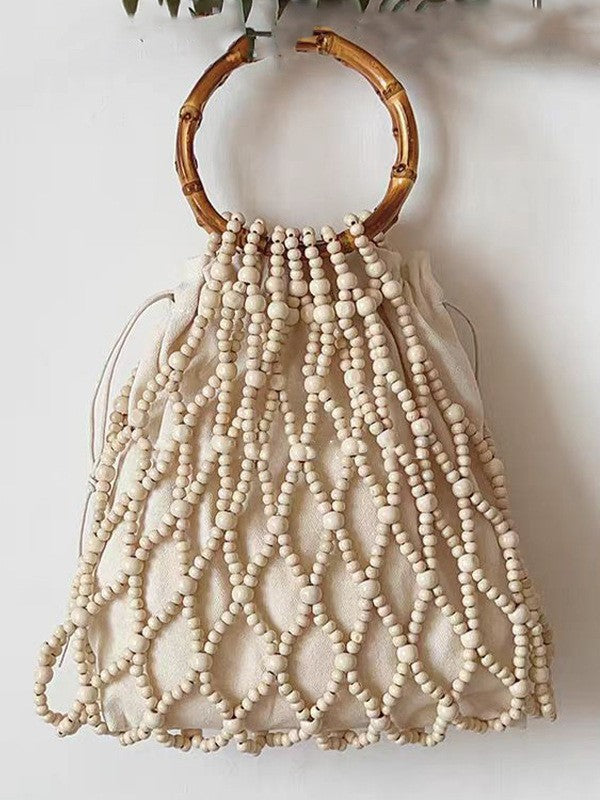 Women's Bamboo With Wooden Beads Decoration Retro Hand-woven Seaside Vacation Bags