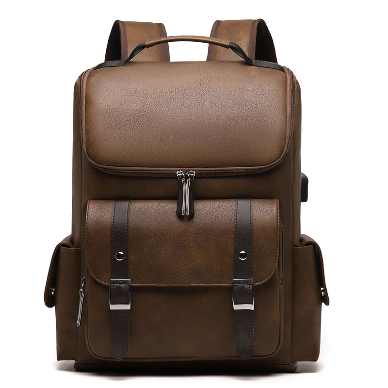 Men's Large Capacity Soft Leather Unisex Fashion College Leisure Backpack