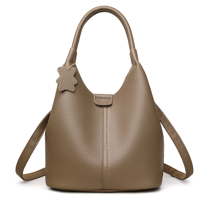 Women's French Hand Carrying Vegetable Basket Soft Leather Pattern High Tote Bags