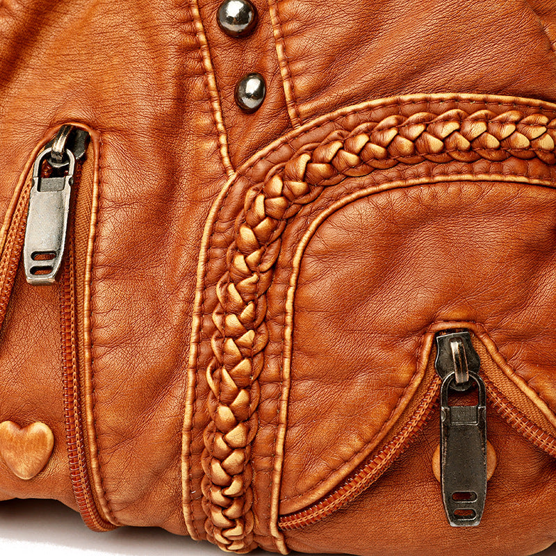 Women's Washed Fabric Soft Leather Textured Retro Fashion Saving Solid Shoulder Bags