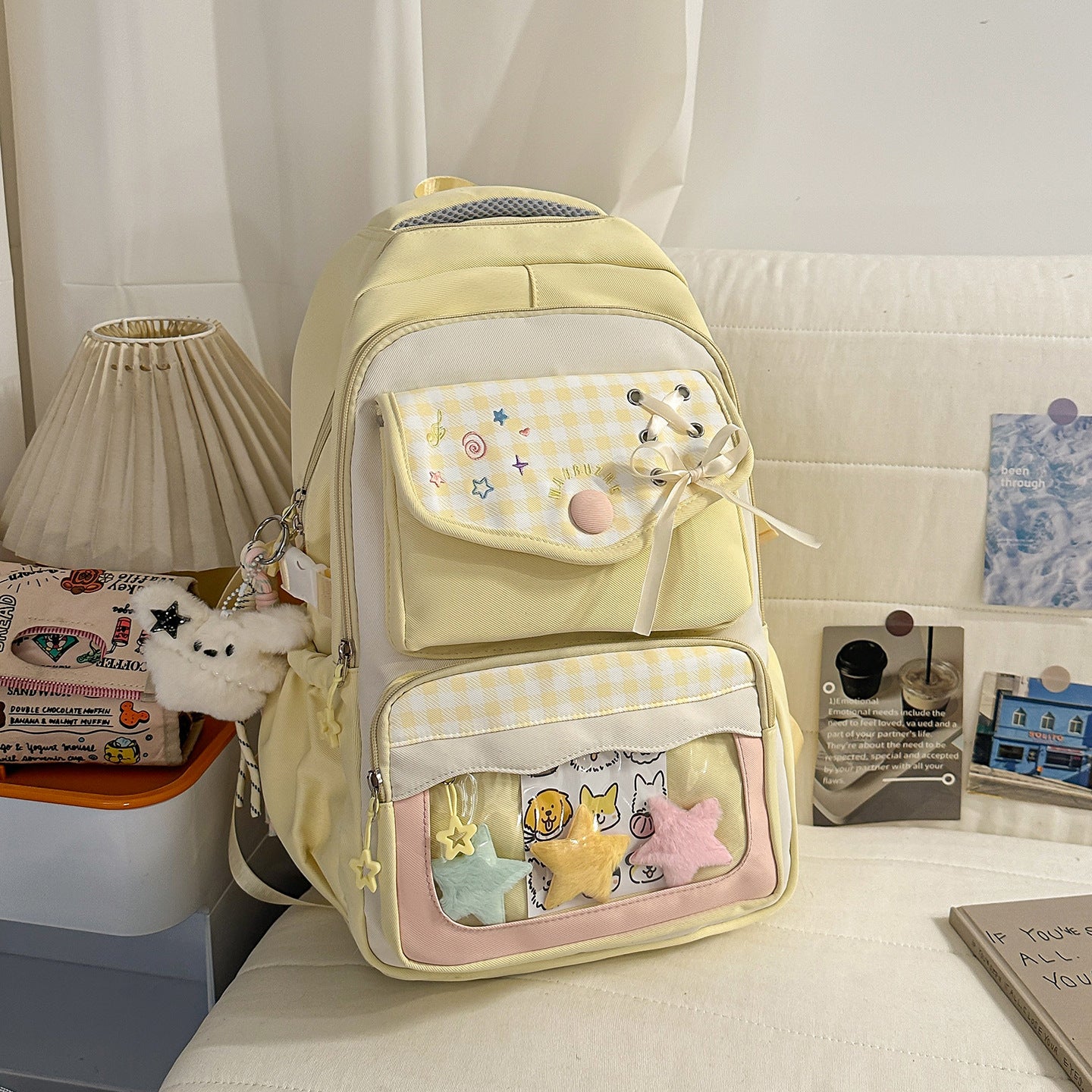 Style Two-dimensional Transparent Cartoon Good-looking Bar Plaid Backpacks