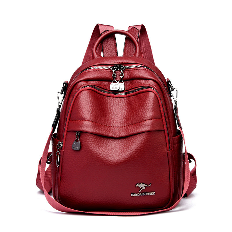 Women's Soft Leather Fashion Mom Portable Traveling Large Women's Backpack