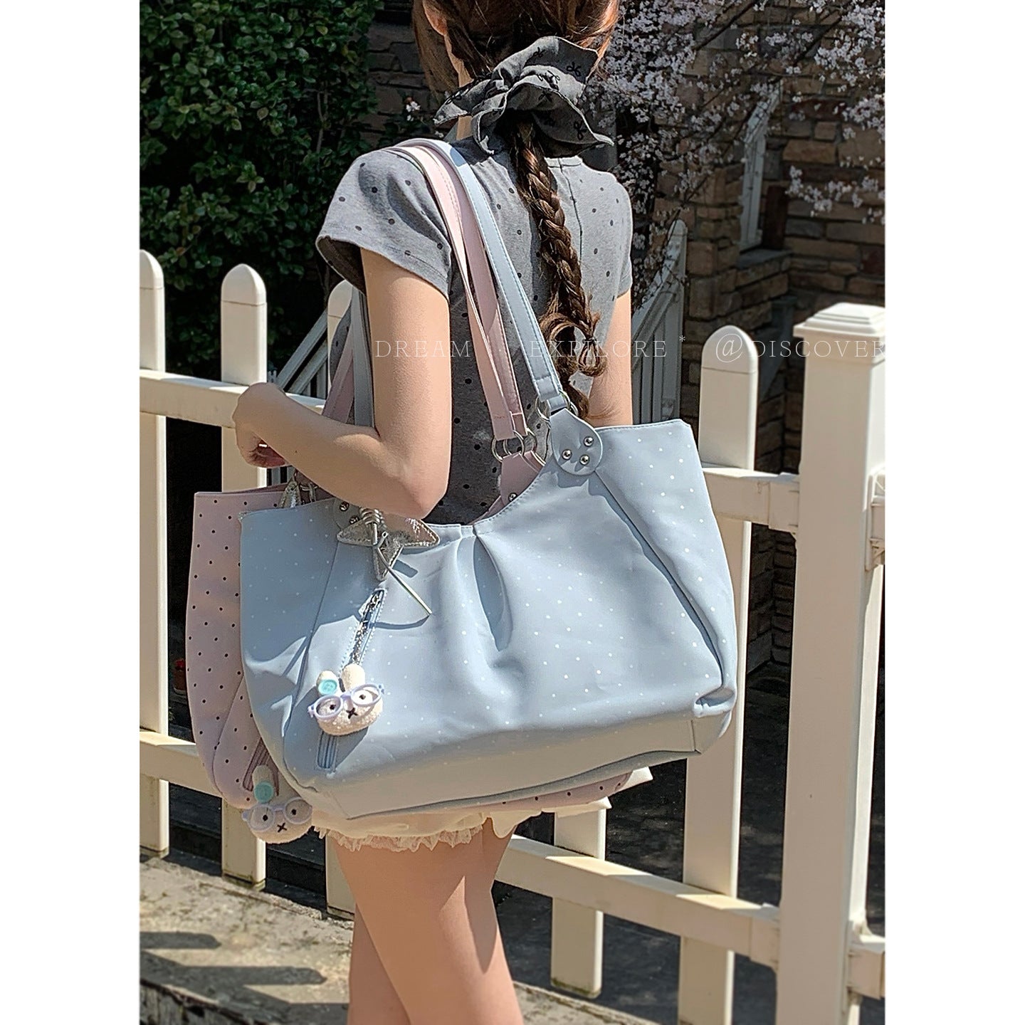 Women's Korean Underarm Polka Dot Printed Commuter Tote Bag