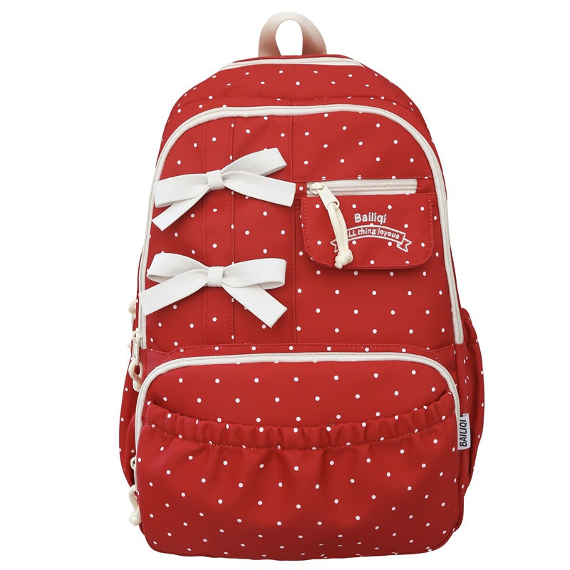 Korean Style College Female Junior High Fashion Polka Dot Simple Leisure Backpack