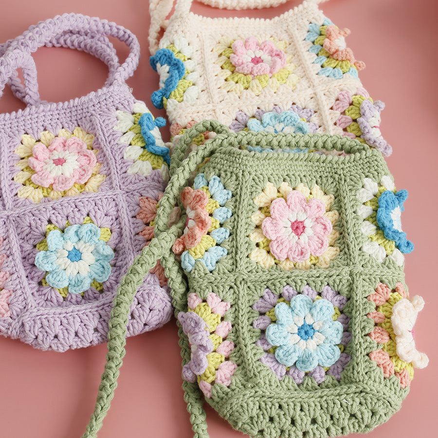 Women's Sweet Hand-woven Laminate Fresh Flower Wool Bags