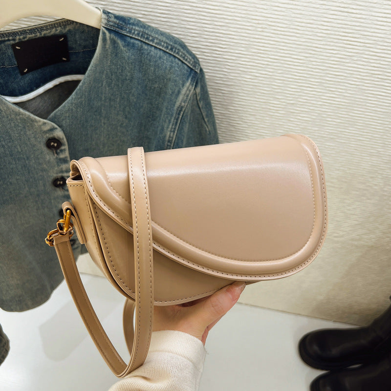 Women's Brown Early Autumn Fashion Korean Simple Saddle Women's Shoulder Bag