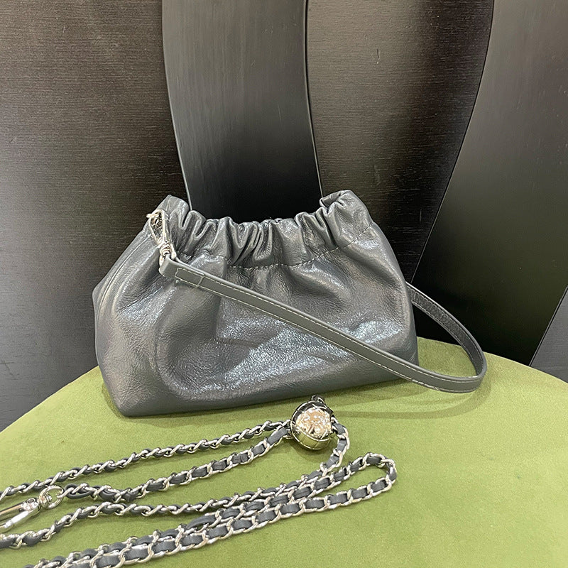 Women's Leather Folds Cloud Style Chain Simple Bags