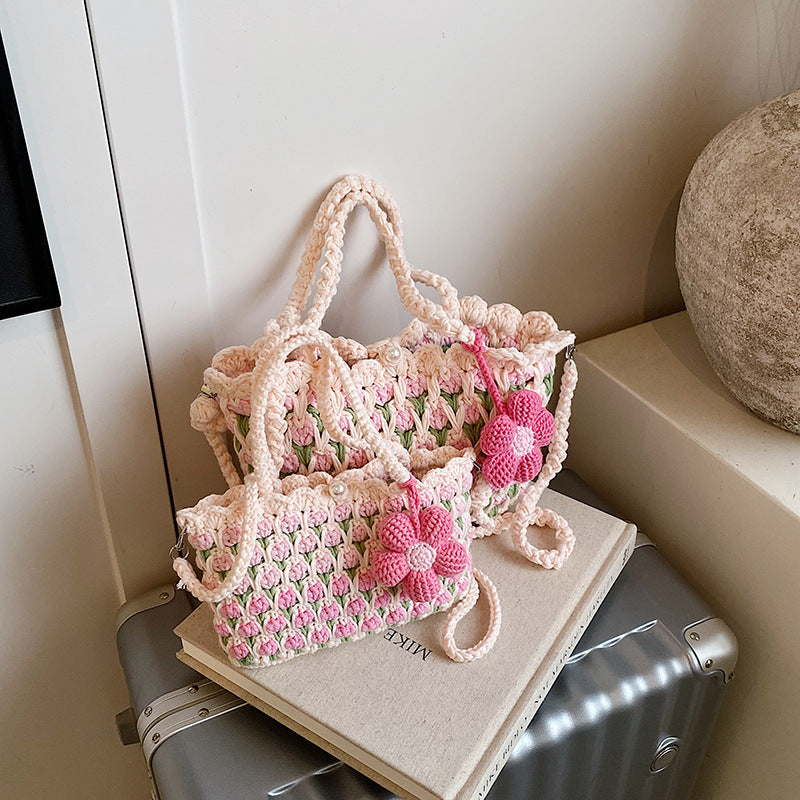 Women's Finished Tulip Hand-woven Sweet Hand Crocheted Summer High Bags