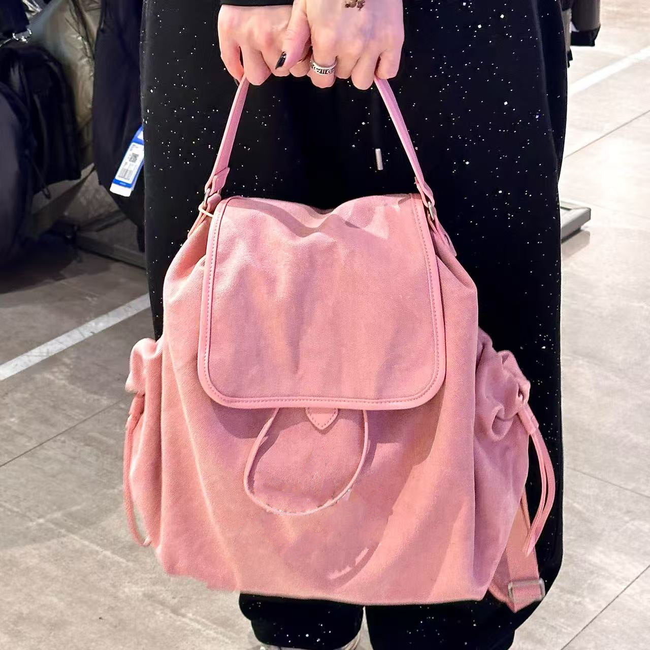 Women's Adi Clover Fashion Commuter Stringed Pearls Canvas Backpacks