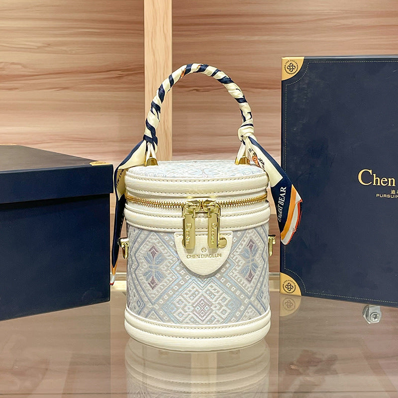 Jin Ethnic Style Creative Fortune Chinese Embroidery Round Bucket Bags