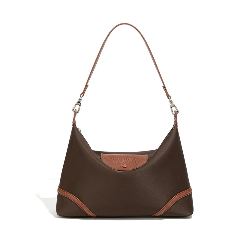 Idle Style One Underarm Nylon Leather Patchwork Flip Dumpling Tote Bag