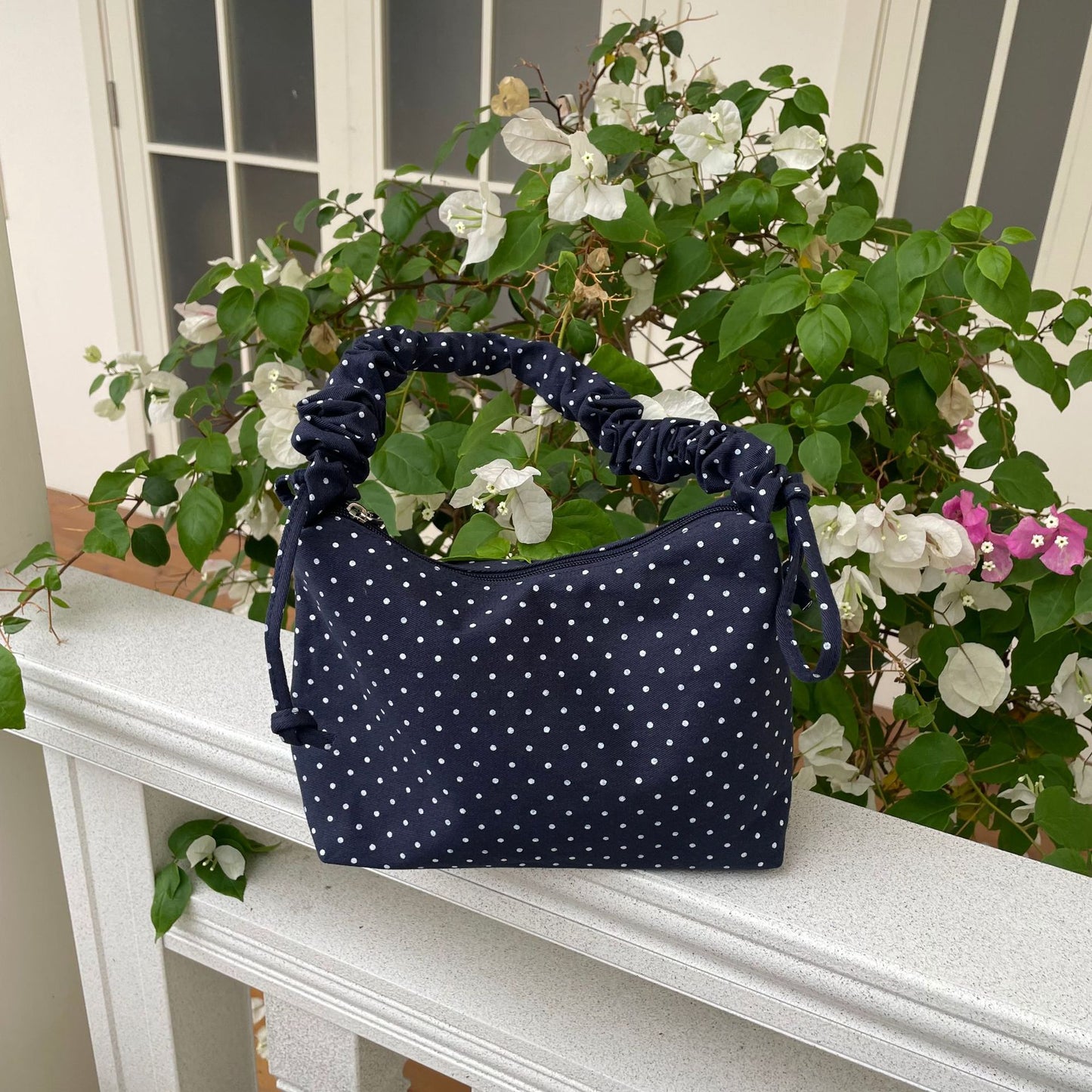 Women's Fashionable Polka Dot Drawstring Ruffle Adjustable Strap Convenient Shoulder Bags